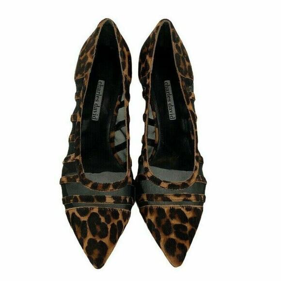 Charles David Vane Shoes Women's Sz 8.5M Leopard Mesh Calf Hair Pointed Toe Pump - Picture 4 of 7
